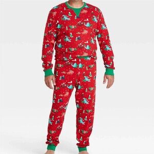 Wondershop Men's Christmas Dinosaur Pajamas Size XL Red 2 pc bowling skiing